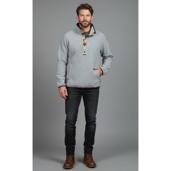 Burton Gray Fleece Pullover Colorful Button Placket Sherpa Jacket Men's Large - Picture 4 of 15